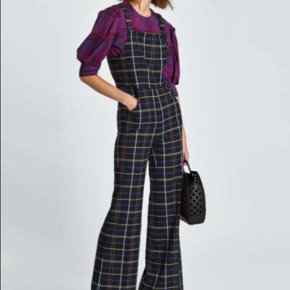 Zara Plaid Checkered Jumpsuit Overalls in Large